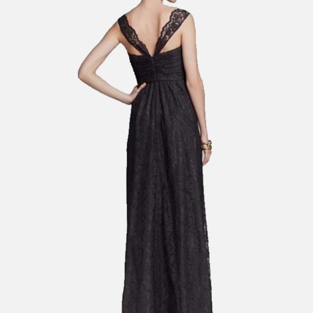 AMSALE ~ Gray Lace Sweetheart Sleeveless V Pweter Formal Gown 2 NEW $390 - Picture 4 of 13